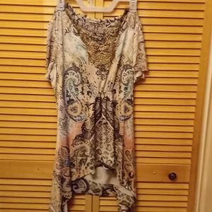 Cream & coffee patterned multicoloredblouse